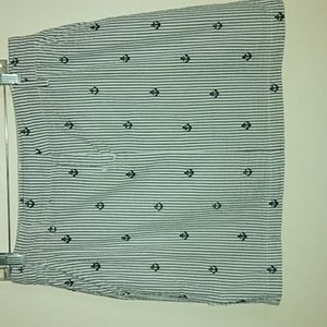 British Khaki Nautical Skirt Seersucker Blue Embroidered Anchors SZ 6